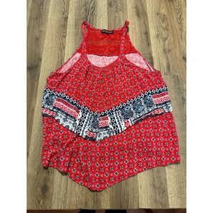 Almost Famous Tank Top Women's Plus Size 1X Blue White Red Halter Neck